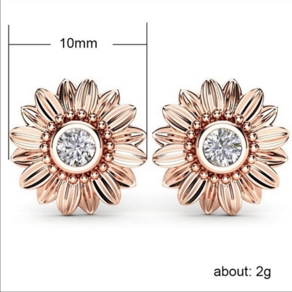 18K ROSE GOLD DIAMOND SUNFLOWER STUD EARRINGS - Picture 4 of 4